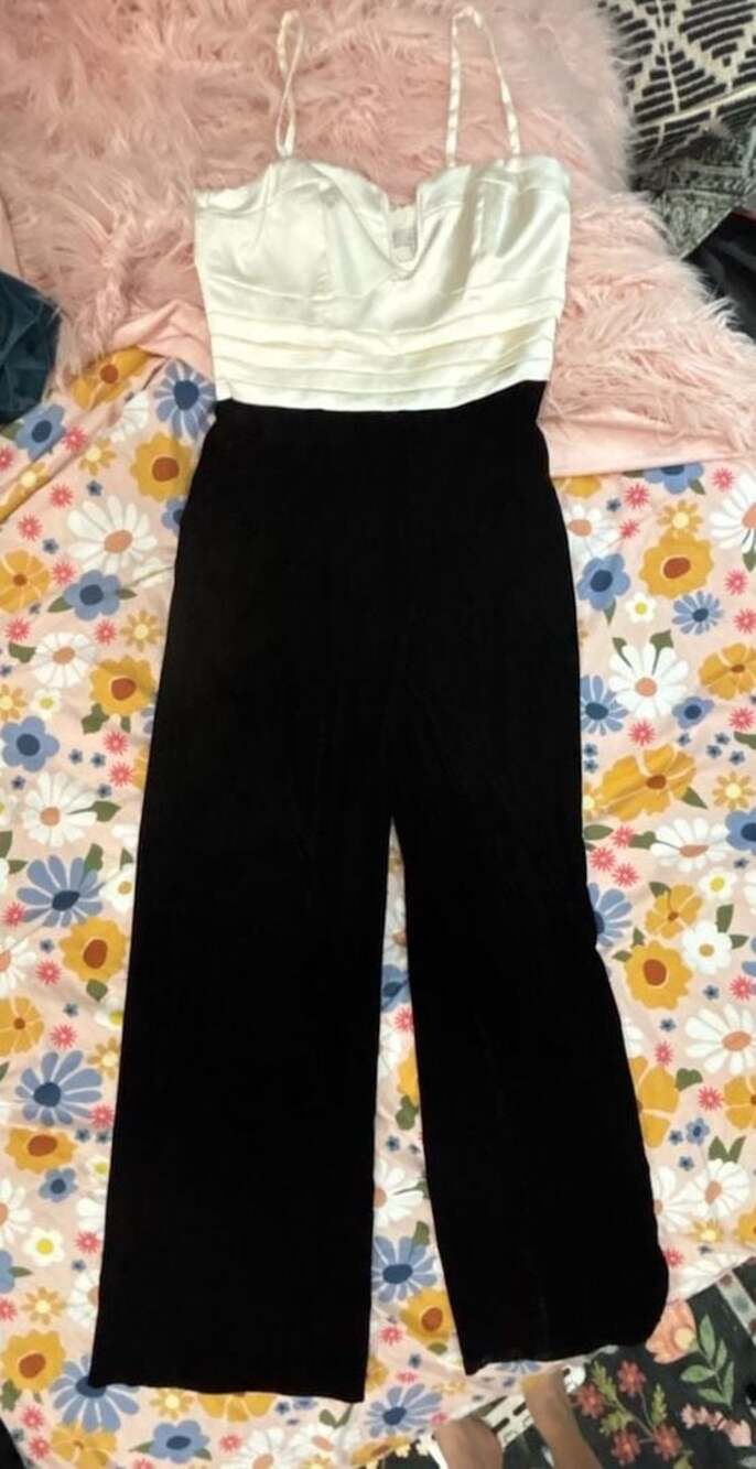 LOFT Satin and Velvet Strapless Jumpsuit
